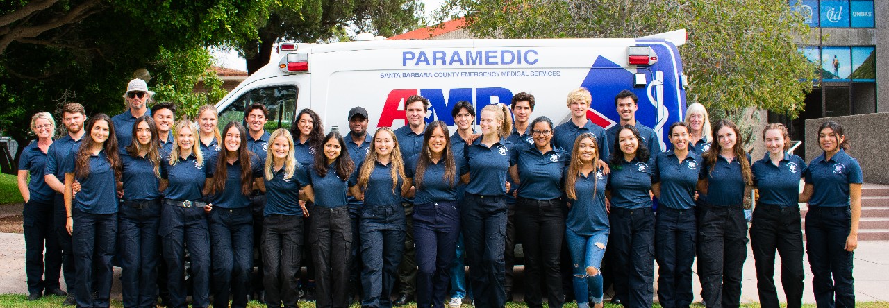 emt students and teachers with an ambulance
